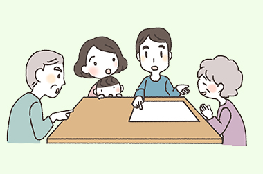 家族で相談しているイラストイメージ
